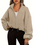 Damen Fleece-Jacke Sweatshirt mit Reißverschluss und Kordelzug | Langärmlige Jacke für Herbst und Winter